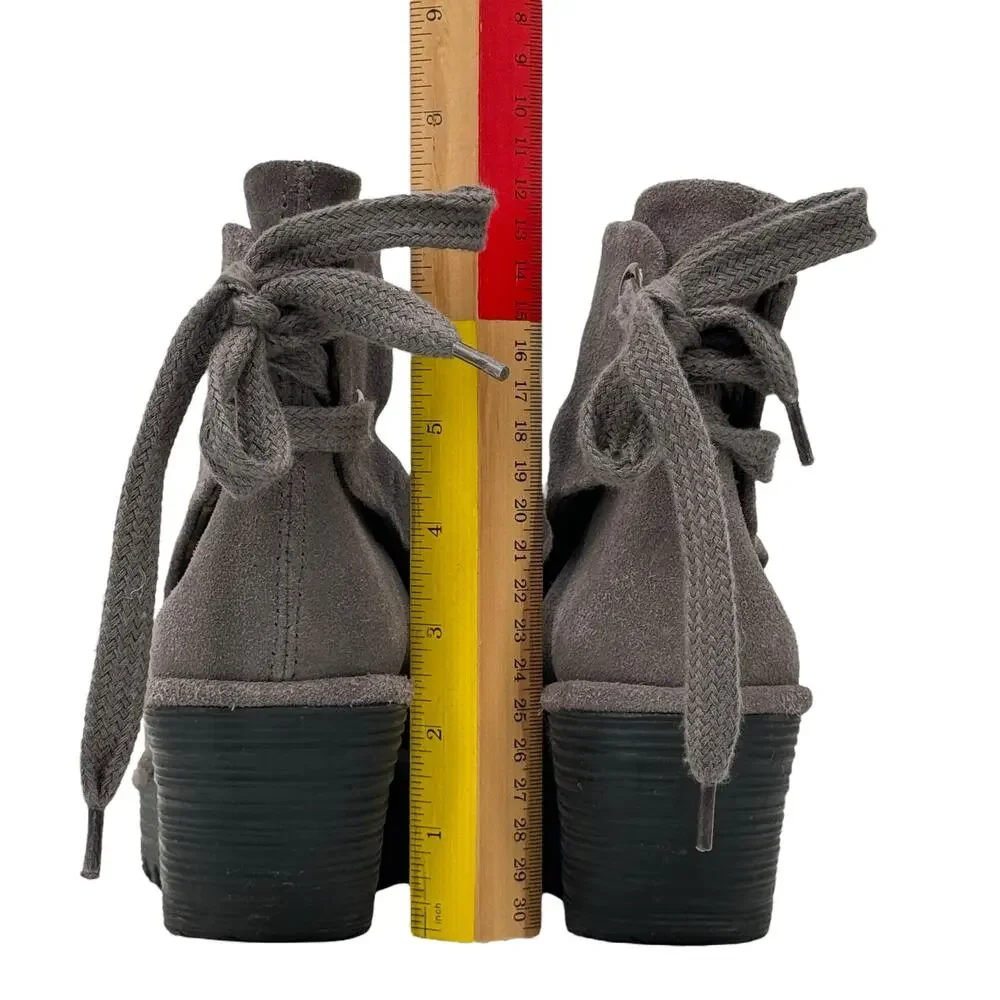 Fly London Yama Wedge Boots Women's SZ 38 Gray Suede Slouchy Lagenlook Comfort